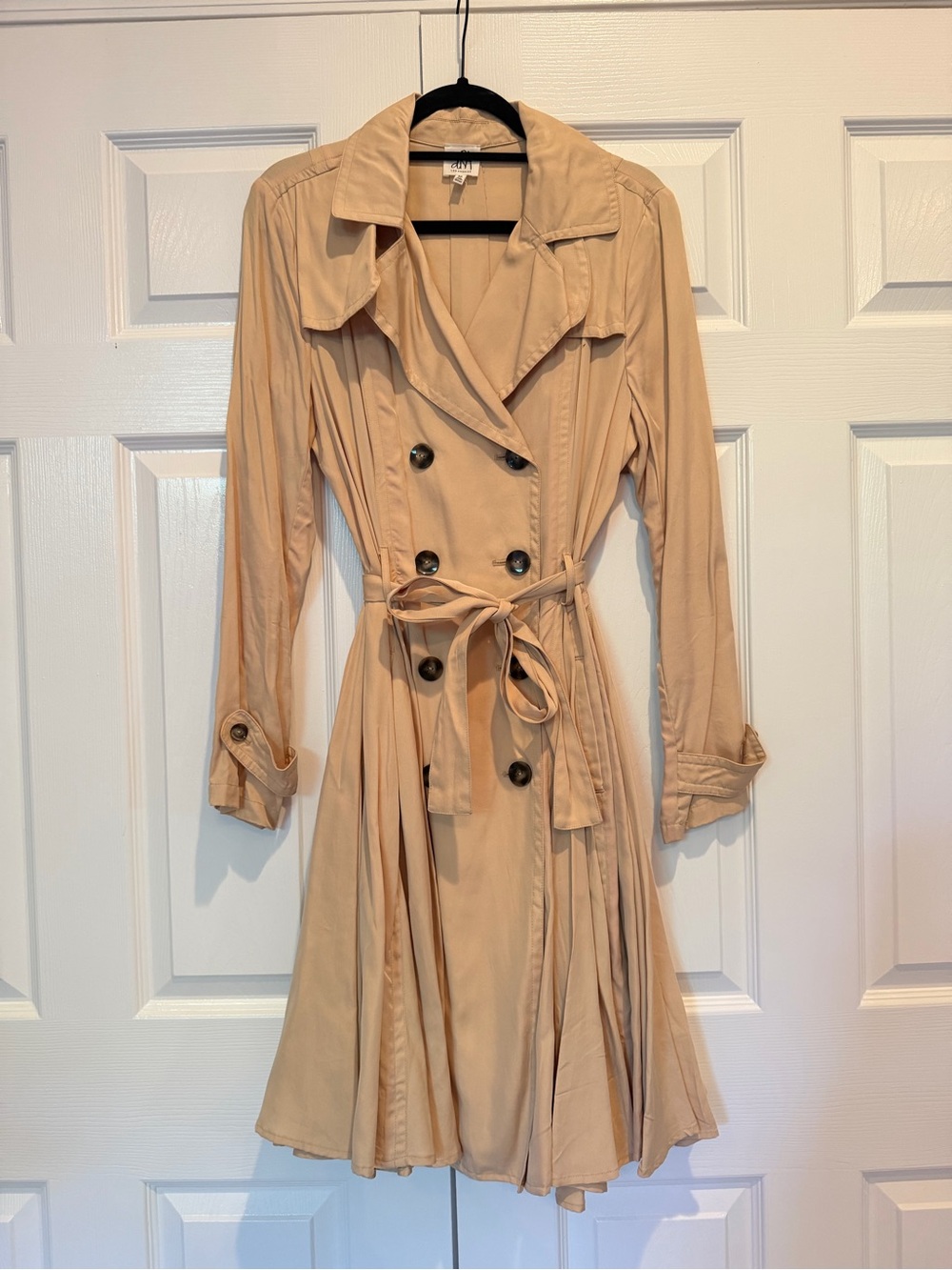 dRA Los Angeles Khaki Tan Double Breasted Pleated Fit & Flare Trench Coat M